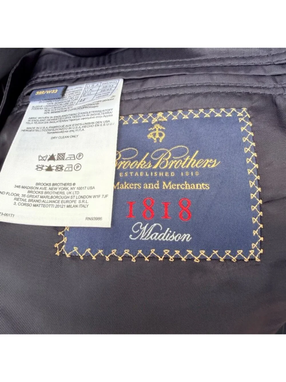 Brooks Brothers 1818 Madison Navy Suit 39R / 38x32 Estrato Tollegna Wool USA